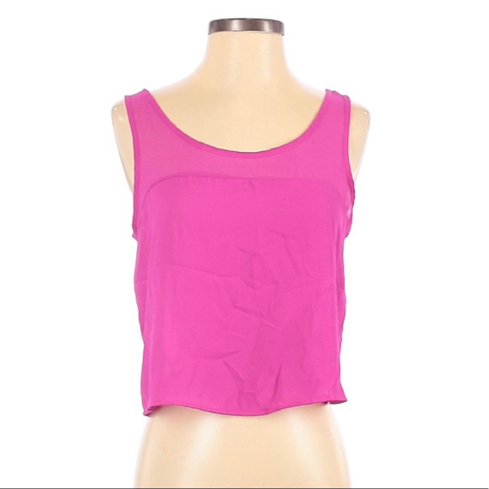 Magenta crop top with sheer detail at top, S